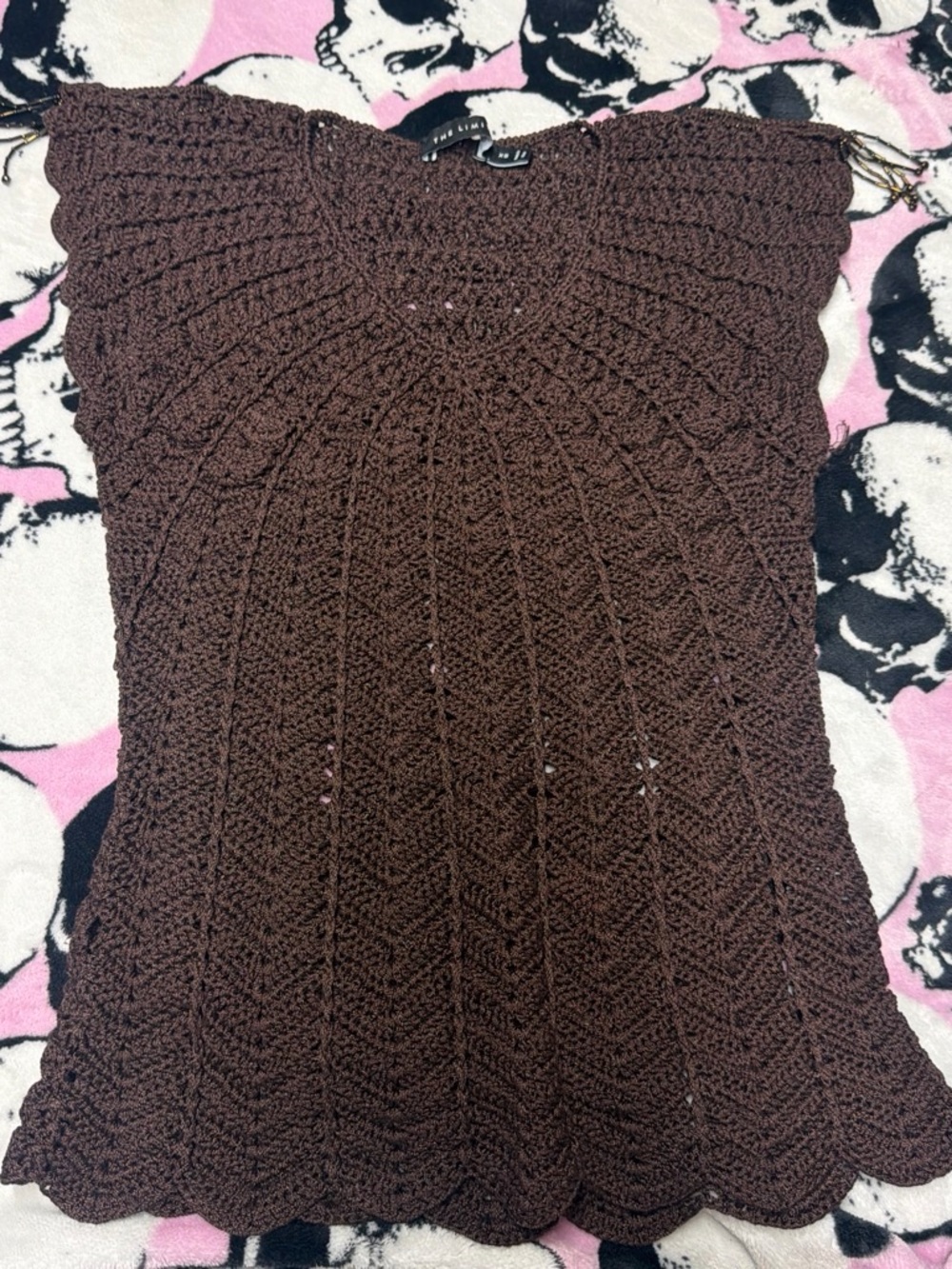 Vintage The Limited Brown Crochet Knit Short-Sleeve Top